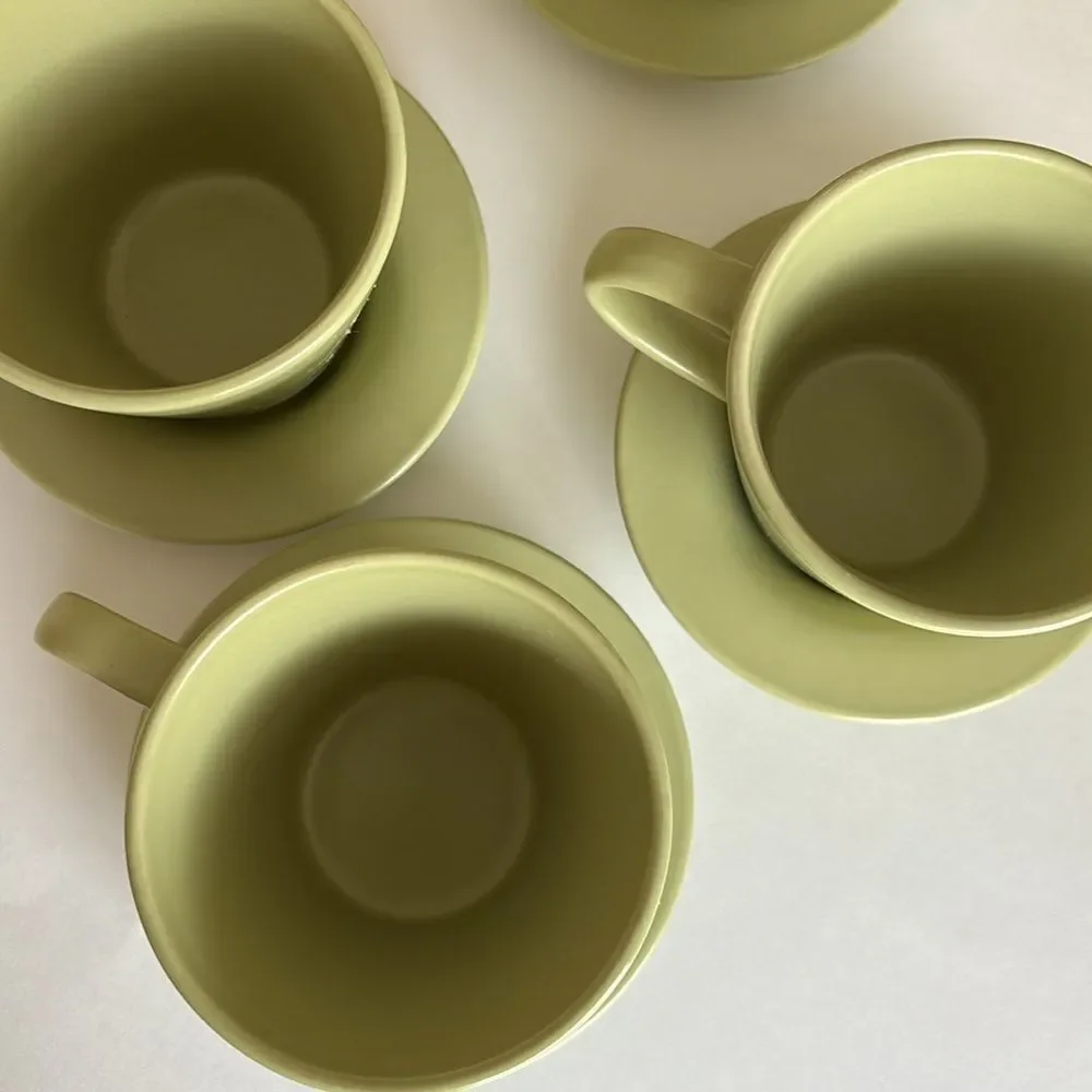 IKEA Set of 4 Dinera Green Matte Stoneware Cups and Saucers